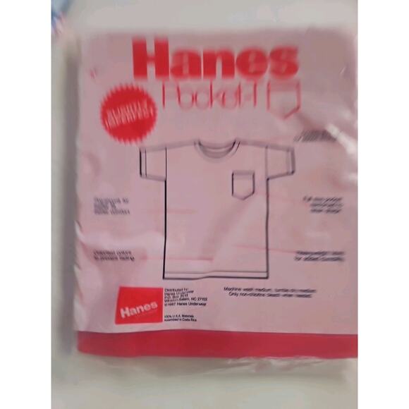 Vtg 1987 Hane Pocket-T Men's Tee Shirt Red- & B Slightly Imperfect Size L Sealed - Picture 10 of 11